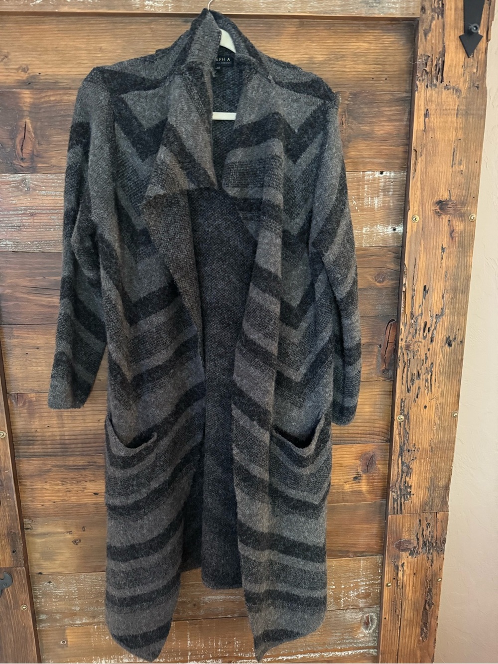 Dark Gray Striped Duster Open-Front Cardigan